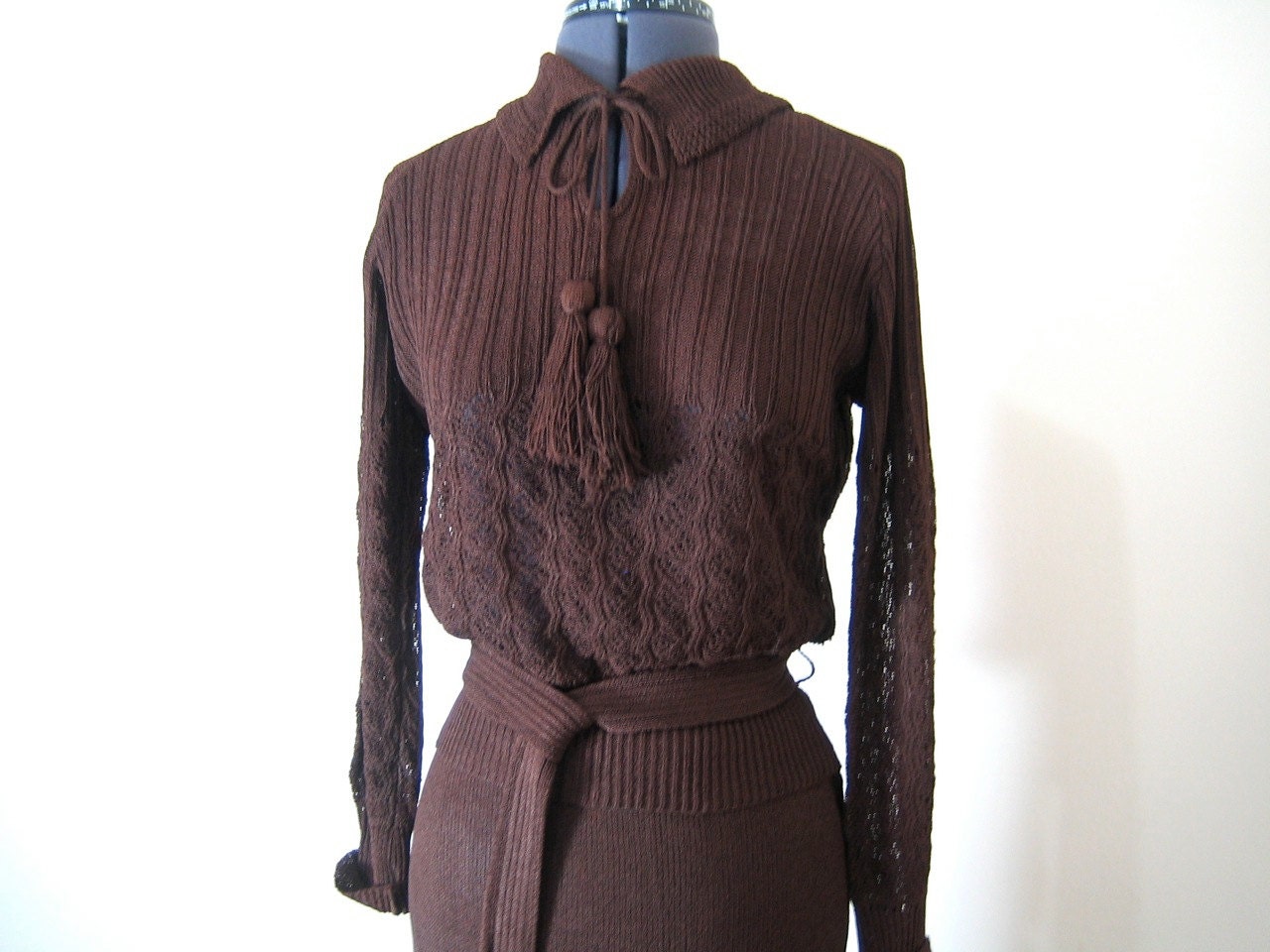 1930s sweater skirt and belt set INCREDIBLE 30s knit with tassels Size Small S