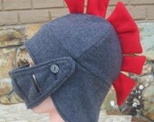 Warm fleece Hat looks like Roman Warrior helmet red plumes