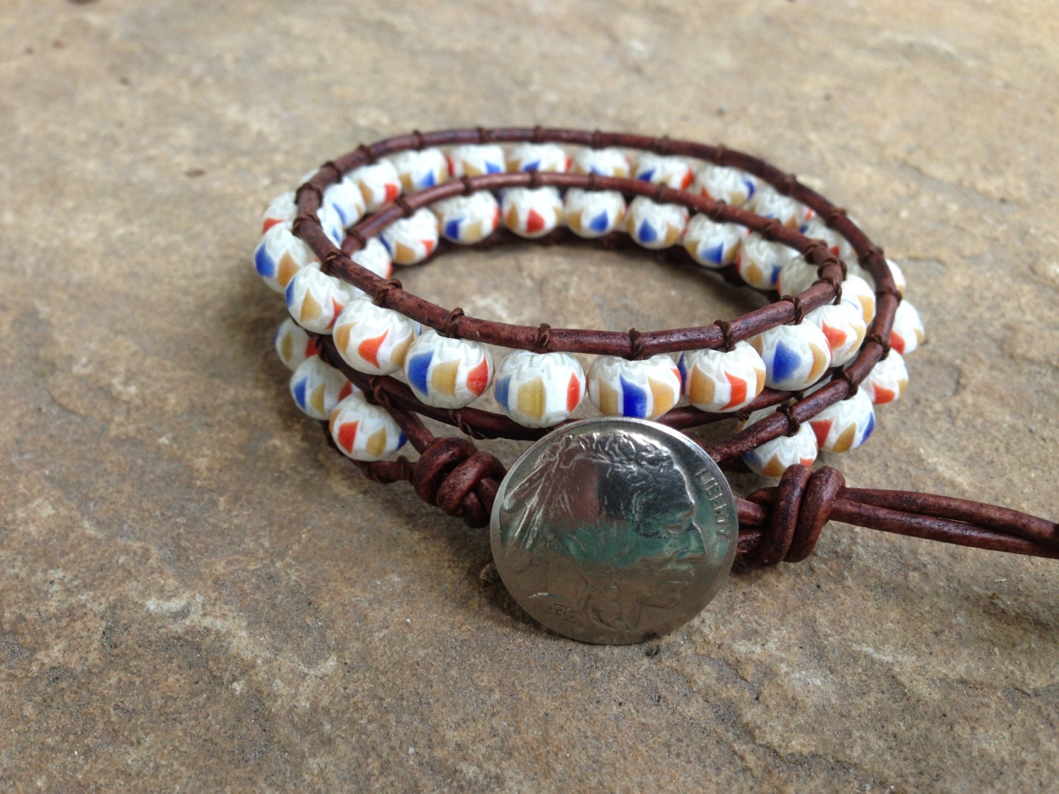 Pueblo Beaded Leather Wrap Bracelet