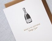 Letterpress Anniversary or Birthday Card - Vintage Year Champagne Bottle