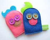 Odd Couple Plush Felt Finger Puppets - Pink and Blue Felt Finger Puppets