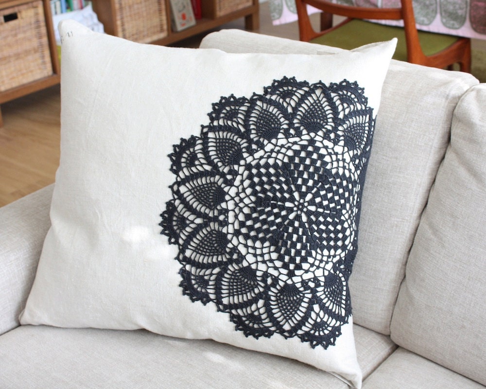 Army linen pillow with vintage lace