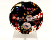 Lampwork Bead Focal FHFteam UK SRA - "Helter Skelter" Black Orange Dichroic Glass Lentil