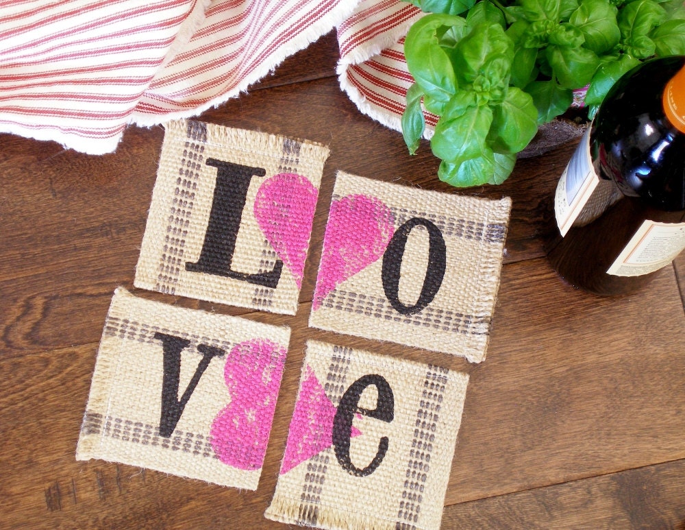 Love and Hearts Collection - Hand Stamped Drink Coasters