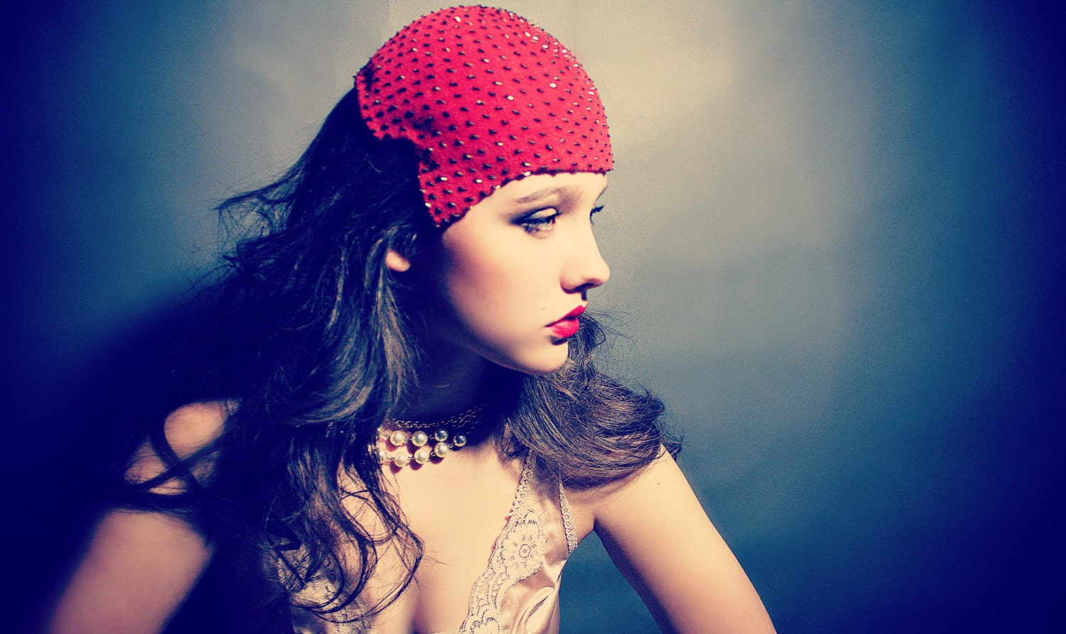 Vintage 1930s Brick Red Beaded Flapper Cap