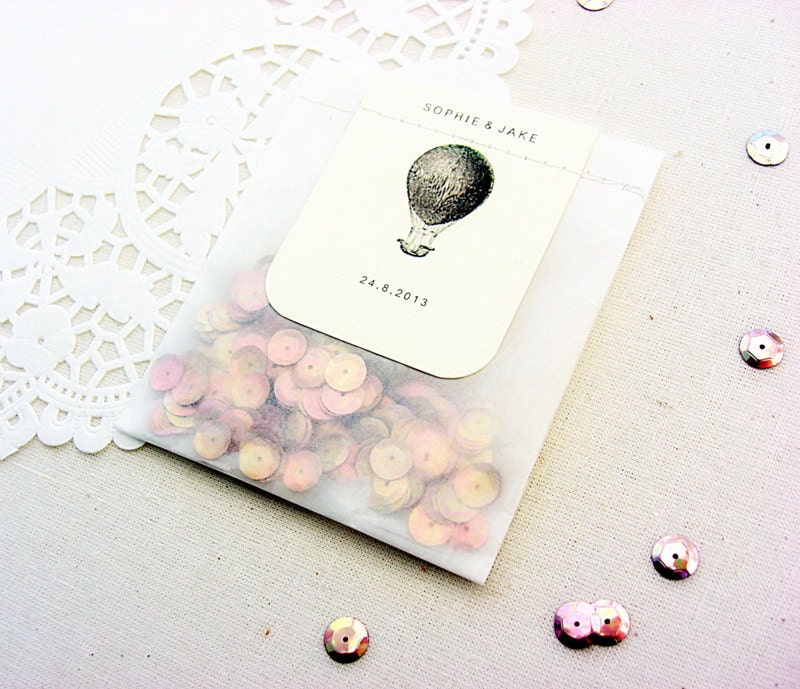 Confetti bags, set of 10 custom glassine bags,save the dates,vintage balloon