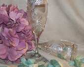 Hand Painted Wine Glass Flutes with Swarovski Crystals