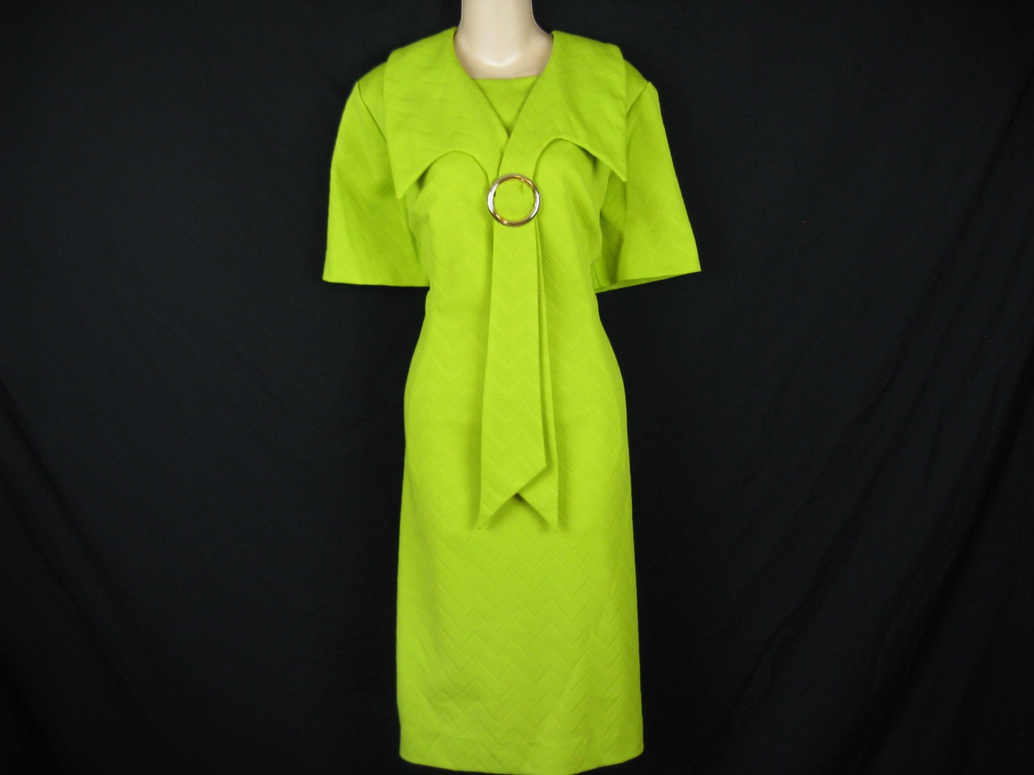 it's electric. 1960's lime ultra mod dress. long ascot. XL. new old stock.