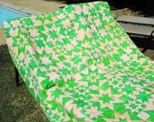 Batik  Quilt   Green and Peach Stars