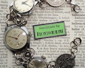 Unusual Handmade Recycled Vintage Watches Bracelet with Lucky Sixpences, Eco Friendly Wearable Art Jewellery