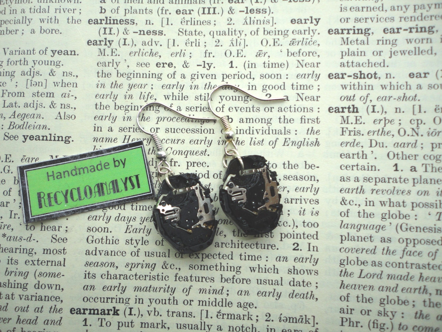 Handmade Steampunk Recycled Quartz Watch Movement Earrings, Eco Friendly Found Object Jewellery