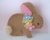 Felt  Brooch Bunny Spring Beaded Flowers Felted Wool