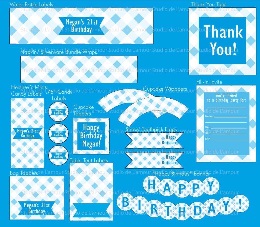 PRINTABLE Gingham Birthday Party DIY PDF Package Il_170x135