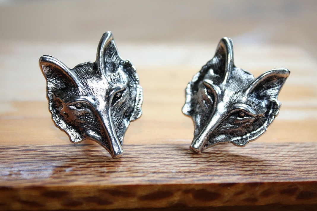 Cuff Links WOLF - Wolves - Antiqued Silver - Woodland Steampunk True Blood