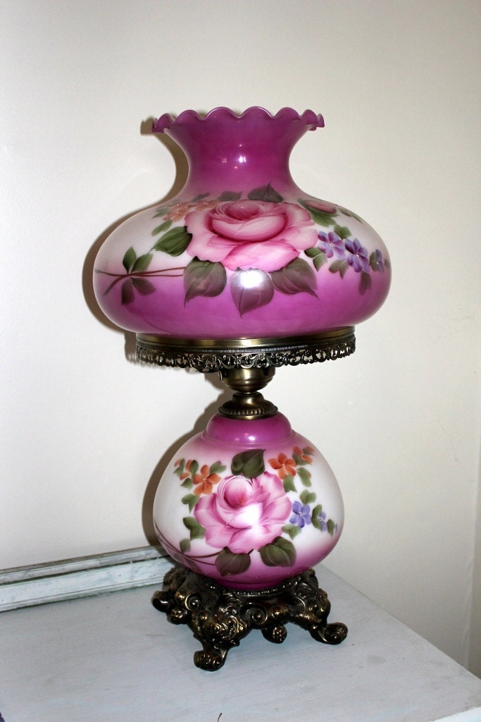 Vintage Victorian table lamp with Roses shabby & chic by ShabbyHomeFurniture