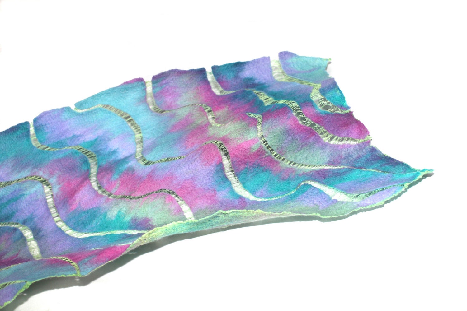 Pastel Felted Scarf Easter Color Nuno Felted Scarf Hand Dyed Spring Fashion Cotton Gauze Wool Wrap OOAK