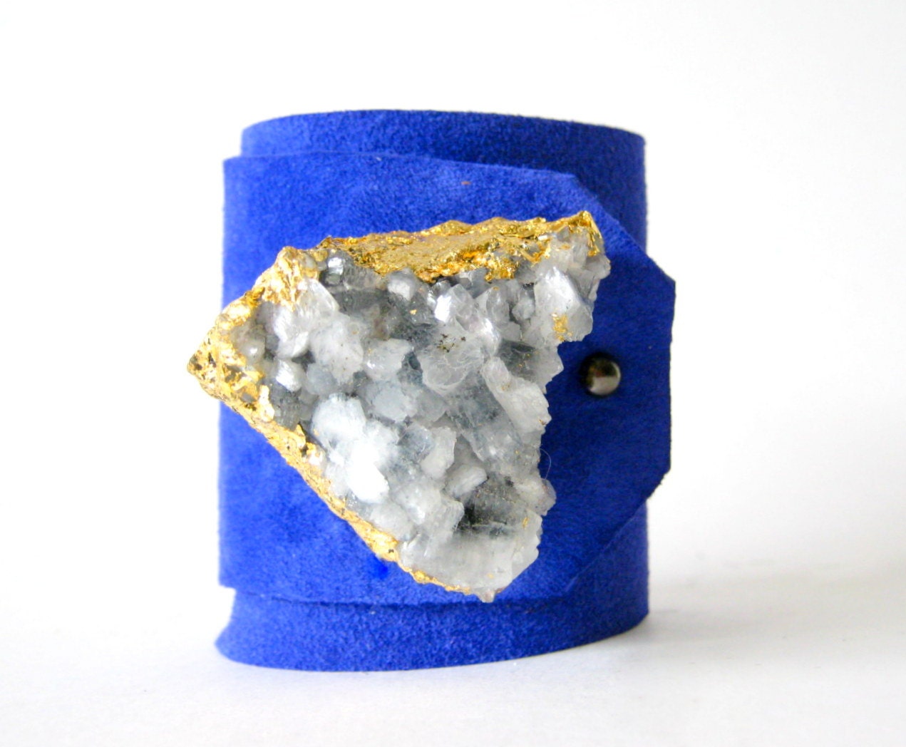 monaco blue suede cuff bracelet with blue apophyllite