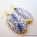 30% off sale blue floral earrings gold gilded ovals