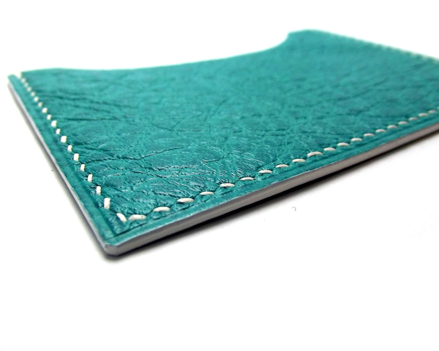 1 Left - Neon Aqua Mint Leather Card Holder, Horizontal, Slim, Card Case, Business Card Holder, Minimalist Wallet