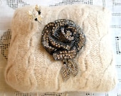 Pincushion, Dreamy Creamy Cashmere With Rhinestone Rose Jewel and Emery -Ready to Ship