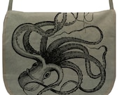 Kraken Octopus -- Canvas messenger bag -- large field bag -- adjustable strap