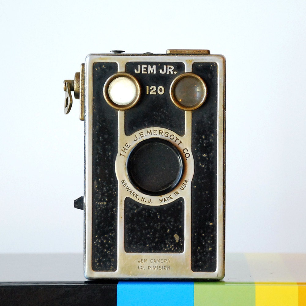 Vintage Camera Jem Jr. 1940's Mid Century Antique Box Camera Black Silver Father's Day Gift