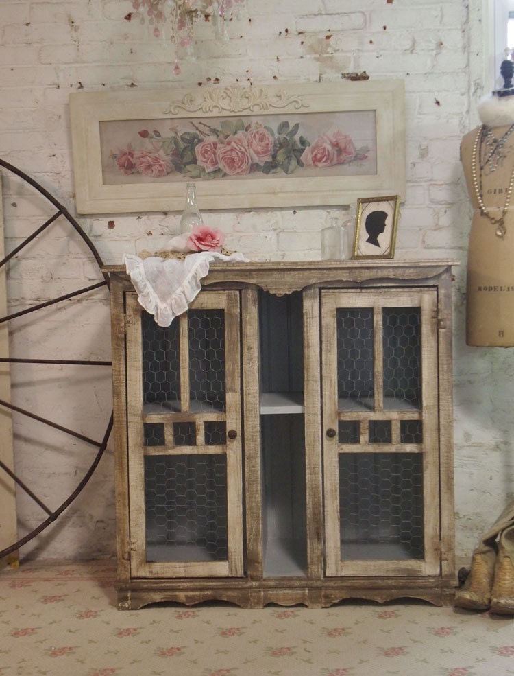 Painted Cottage Chic Shabby Hand Made Farmhouse Cabinet
