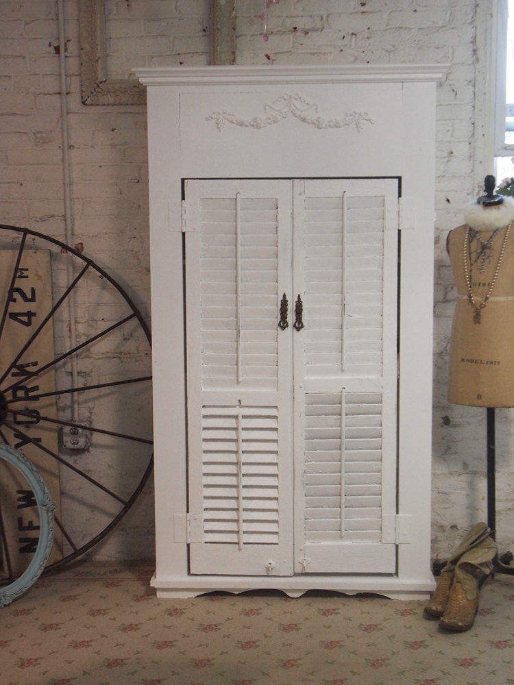 RESERVE COURTNEY Painted Cottage Chic Shabby Farmhouse One of a Kind Shutter Cabinet