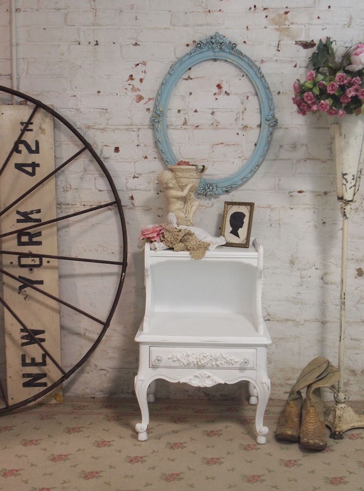 Painted Cottage Chic Shabby White Romantic French Night Table NT133