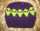 Hipster ALIEN BEANIE HAT Purple Sparkley Glittery space Grunge Stylish Trendy