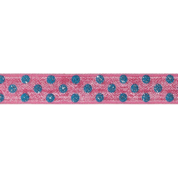 Pink with Blue Glitter Dots Printed Elastic for Baby Headbands, Elastic By The Yard - 5 Yards