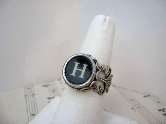Typewriter Jewelry Antique Typewriter Key Adjustable Ring - Letter H Typewriter Ring