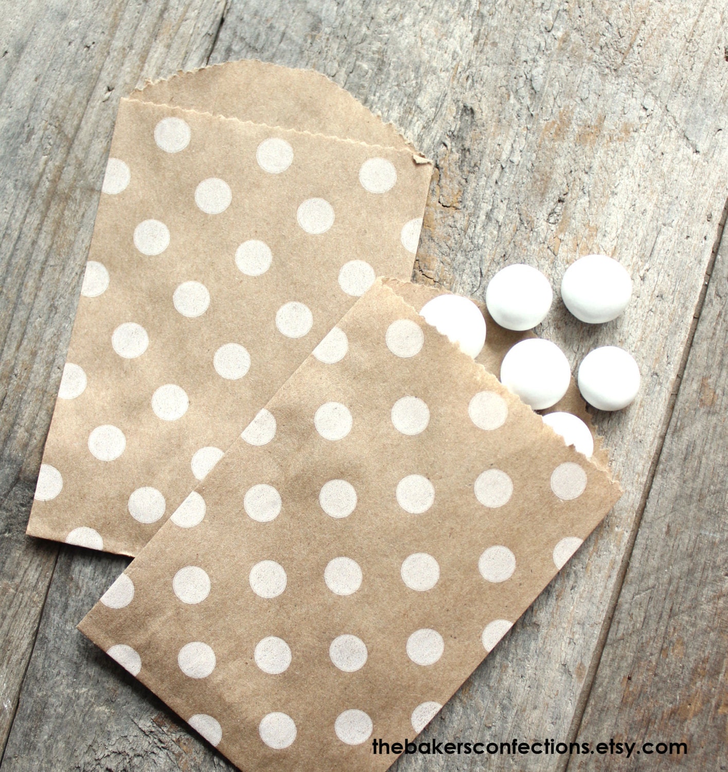 Mini Polka Dot Kraft Paper Bags, Mini Party Favor Bags, Utensil Bags (set of 12)