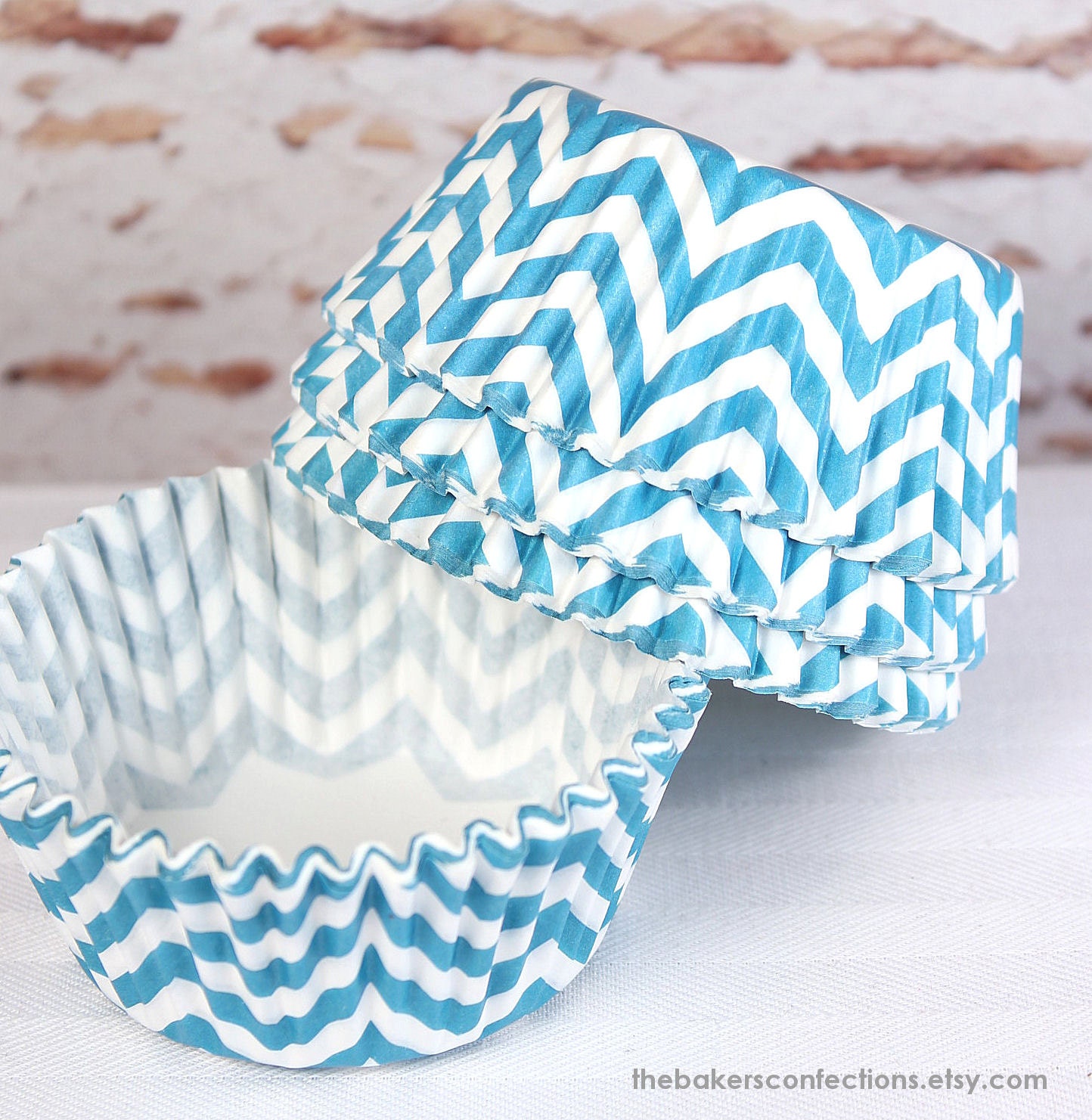 Aqua Chevron Cupcake Liners - Baking Cups, Designer Grease Resistant Liners (50)