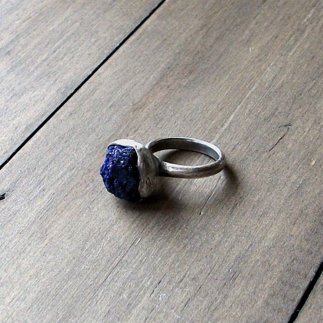 Silver Azurite Ring Gemstone Ring Birthstone Ring Cocktail Ring Silver Ring Stone Mineral Navy Blue For Her Artisan Handmade