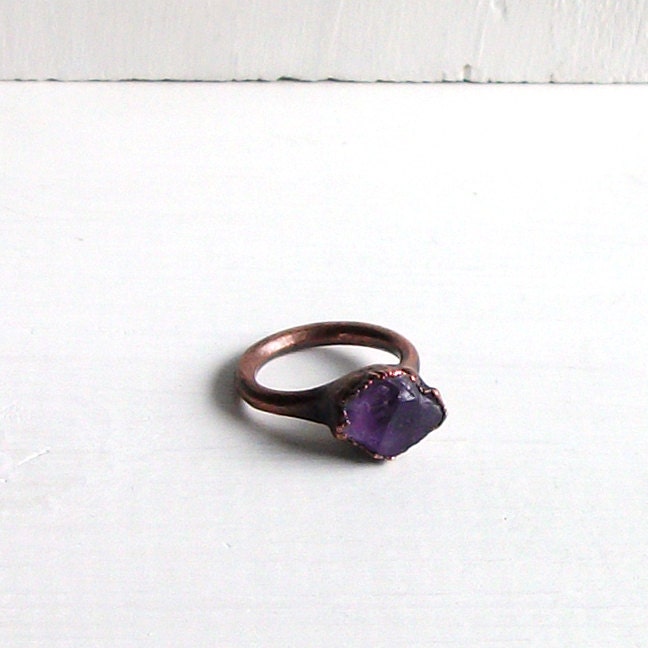 Amethyst Ring Cocktail Ring Gemstone Ring Birthstone Ring February Purple Violet Plum Rough Stone Ring