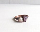 Amethyst Ring Pearl Ring Birthstone Ring Gemstone Ring Cocktail Ring Copper Purple Lilac Violet Crystal Artisan Handmade