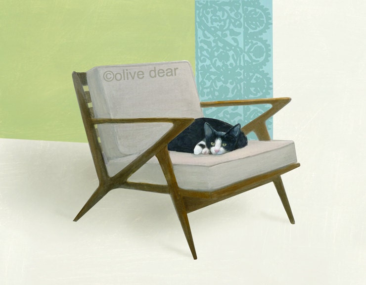 cat on mid century chair 3 - fine art pigment print