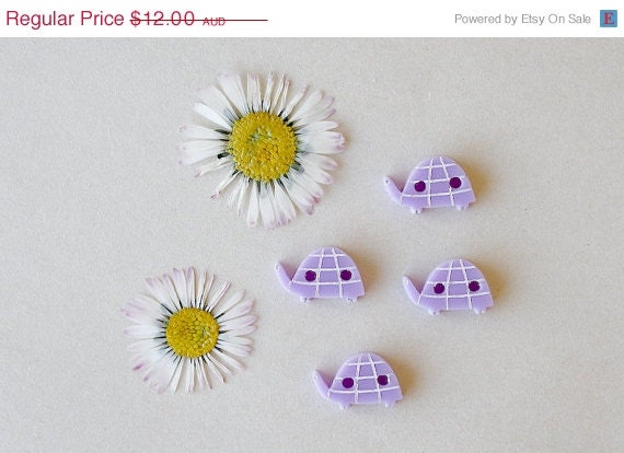 CLEARANCE SALE Pastel purple plastic handmade turtle novelty buttons set of four