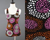 vintage 60s MOD FLORAL skirted one piece bathing suit size S M