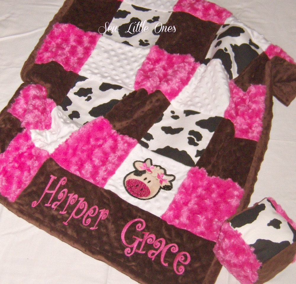 Hot Pink and White Cow Print Patchwork Baby Blanket - sewlittleones