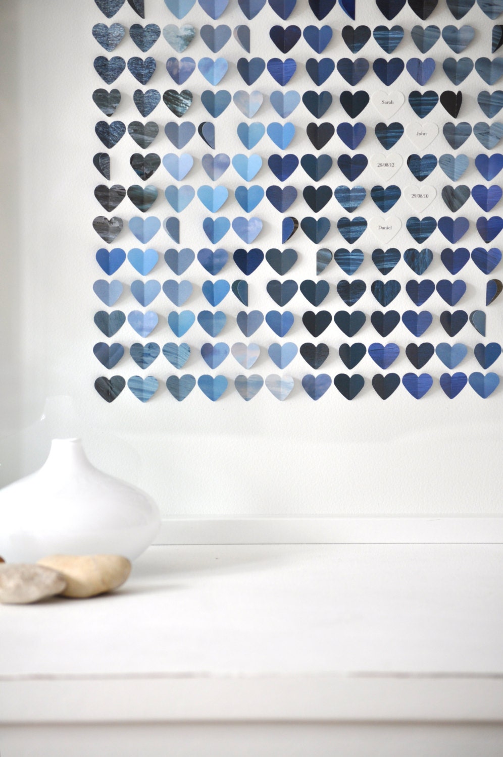 Flower, Sky, Stone - Personalized Little Hearts - Large size framed picture - Pink, Blue, Beige. Perfect wedding, anniversary present.