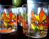 Super Groovy Vintage 60s Orange and Yellow Whiskey Glasses