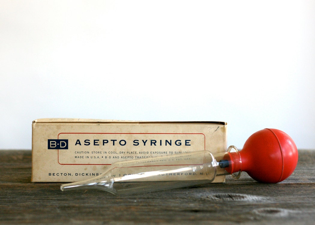 Vintage Pharmacy Medical Asepto Syringe with Red Bulb