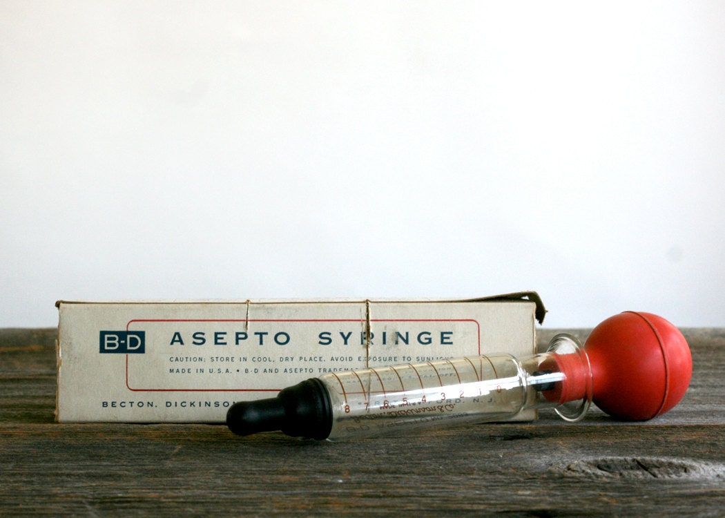 Vintage Pharmacy Medical Asepto Syringe Infant Feeder with Red Bulb