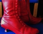 Beautiful Red Leather Ankle Boots