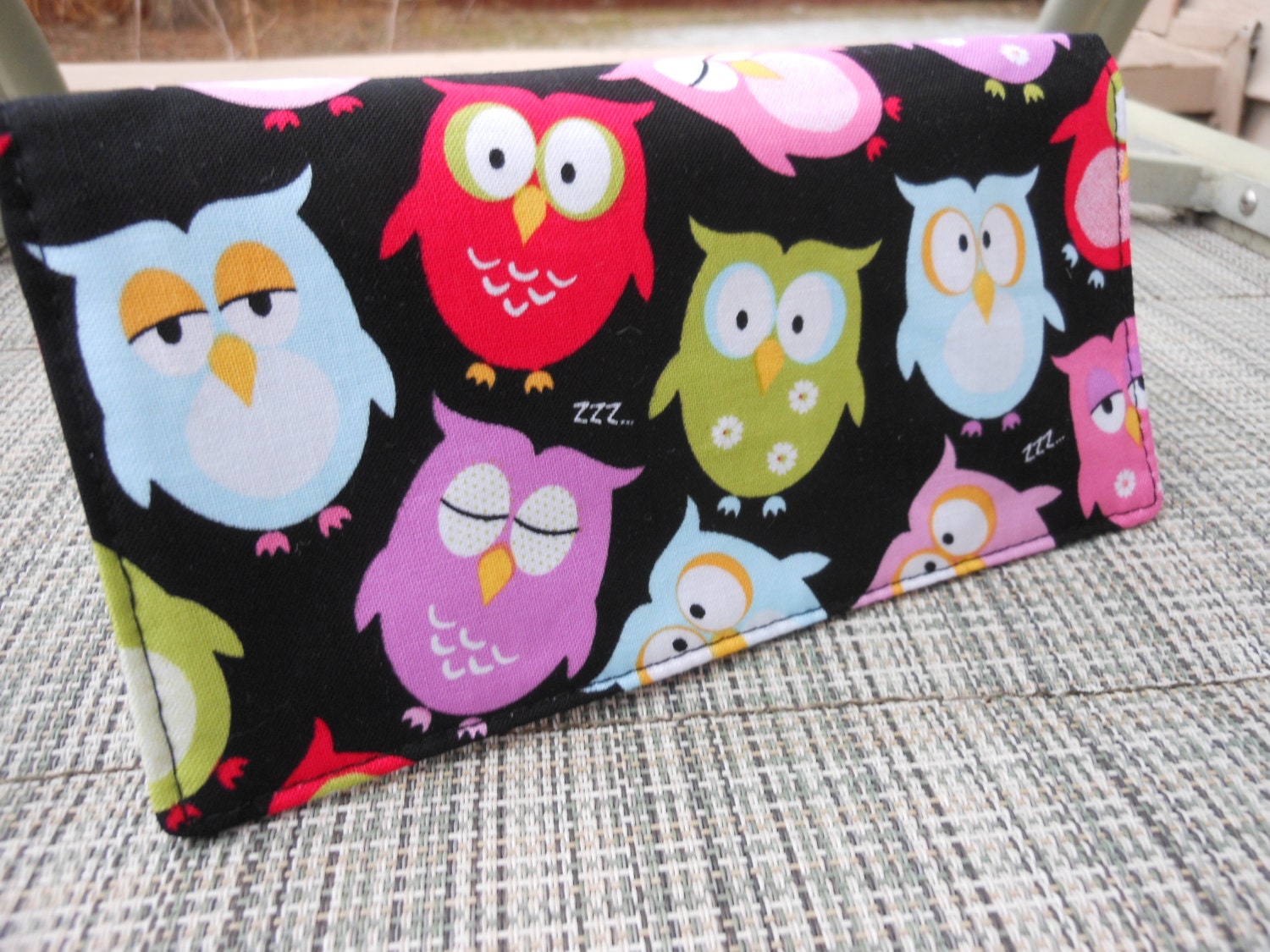 Handmade Fabric Checkbook Cover, Mothers Gift - OWLS