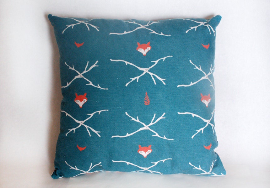 Bramble Fox throw pillow in Teal