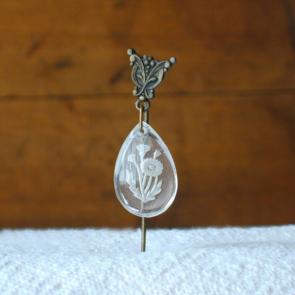 Antique Brass and Glass Intaglio Stick Pin