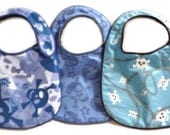 Boys Baby Bibs - set of 3 bibs Blue Skulls